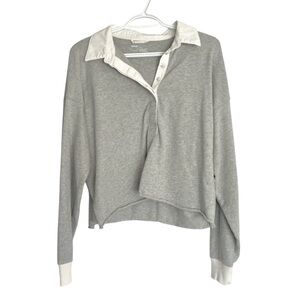Aerie Polo Collar Light Gray Cropped Long-sleeve
